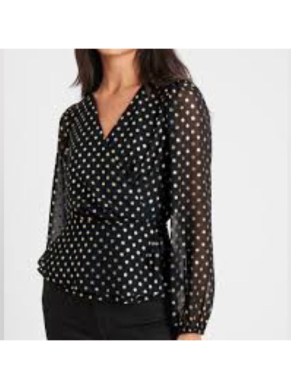 Banana Republic Going Out Top M Golden Sheer Black Wrap Blouse Y2K Long Sleeve